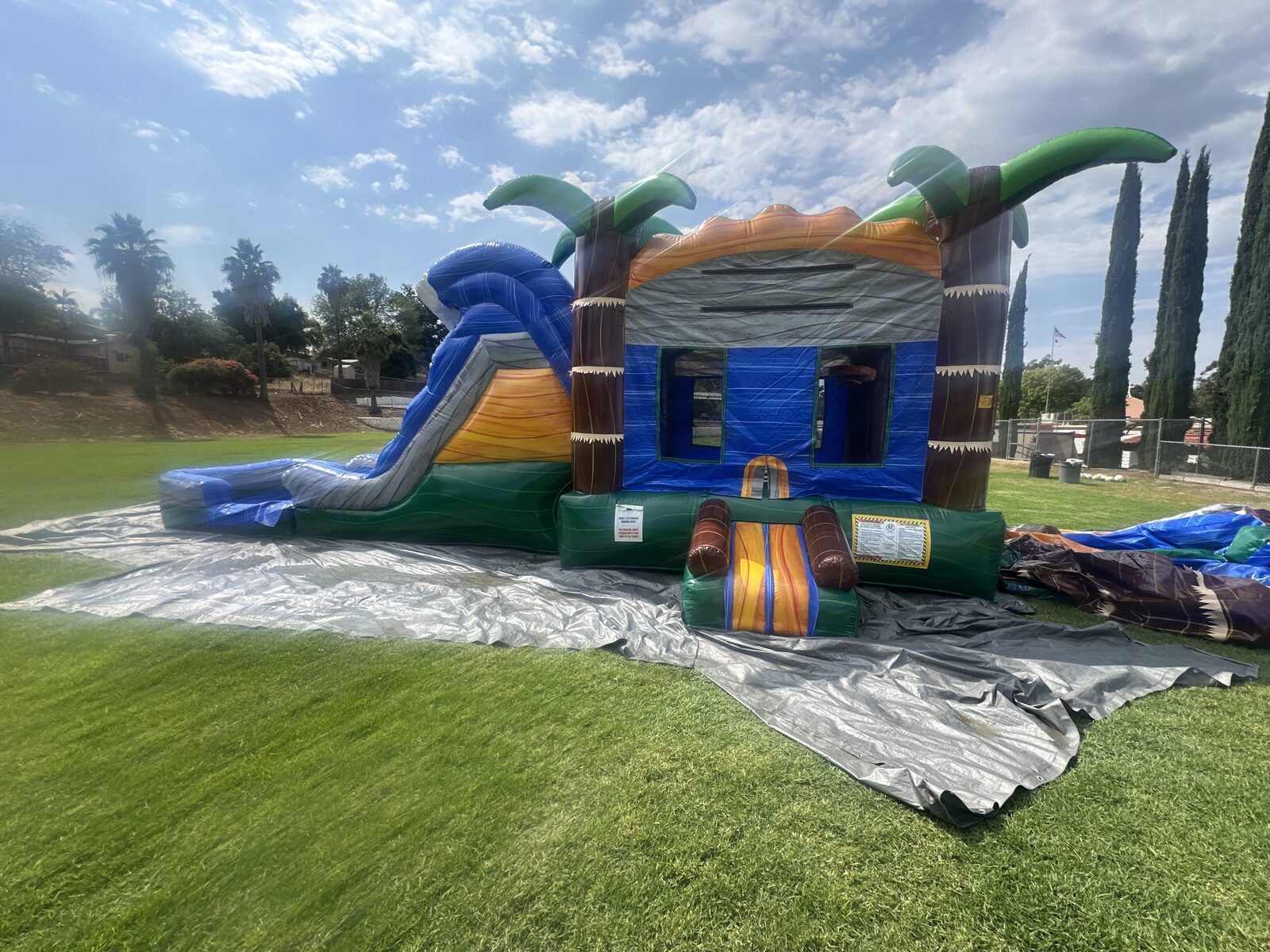 4n1 palm tree combo bounce house rental in San Diego, dual slide version
