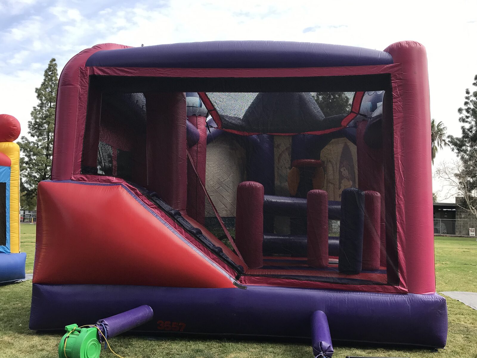 5n1 princess 3D combo bounce house rental in San Diego, close view of the 3D princess castle detailing