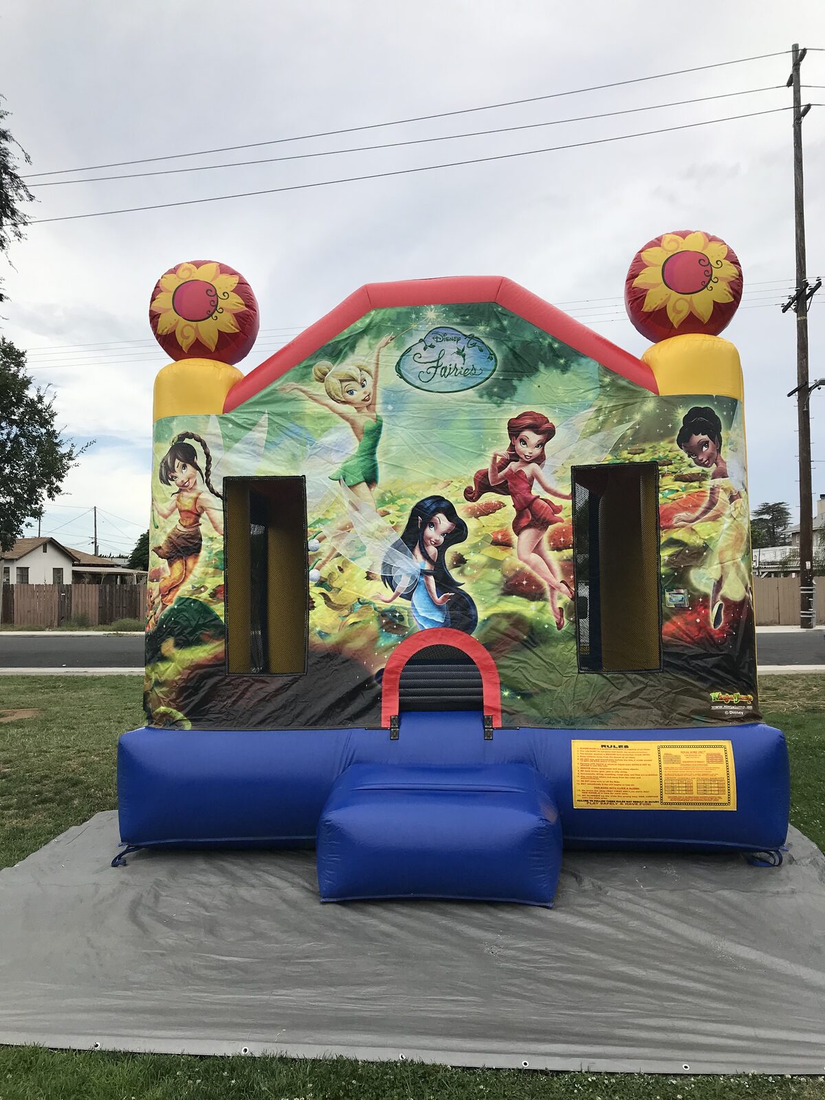 13x13 Disney's Fairies bounce house rental in San Diego — straight-on front view of the Tinker Bell art panel