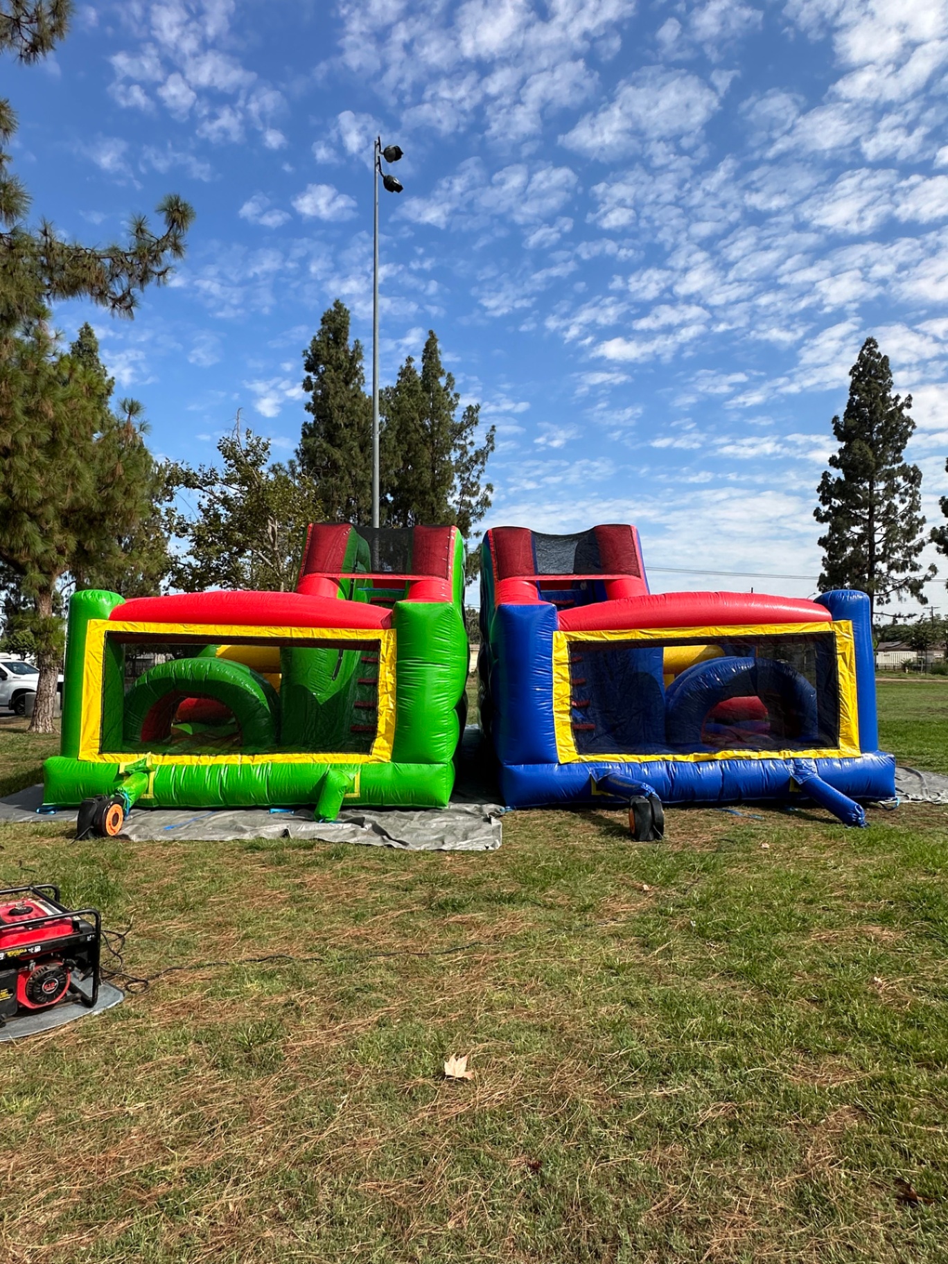 Dual lane challenge course obstacle rental in San Diego, straight-on rear view of both entry ends ready for head-to-head racing