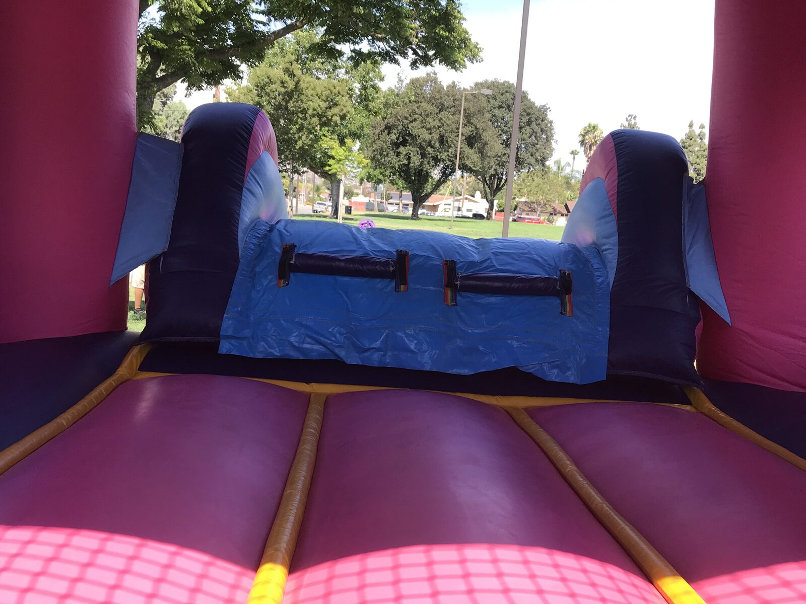 2n1 pink princess combo bounce house rental in San Diego, interior view of the pink jump floor and slide climb